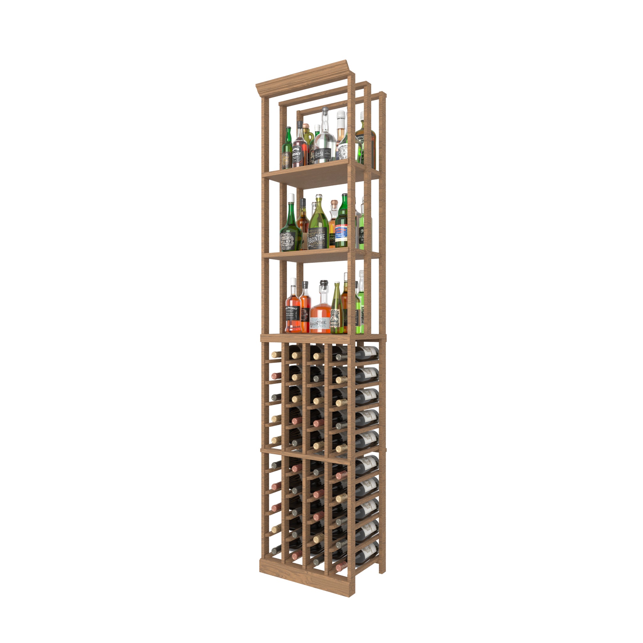 04 Column Individual Bottle Wood Rack with Liquor Display Shelves