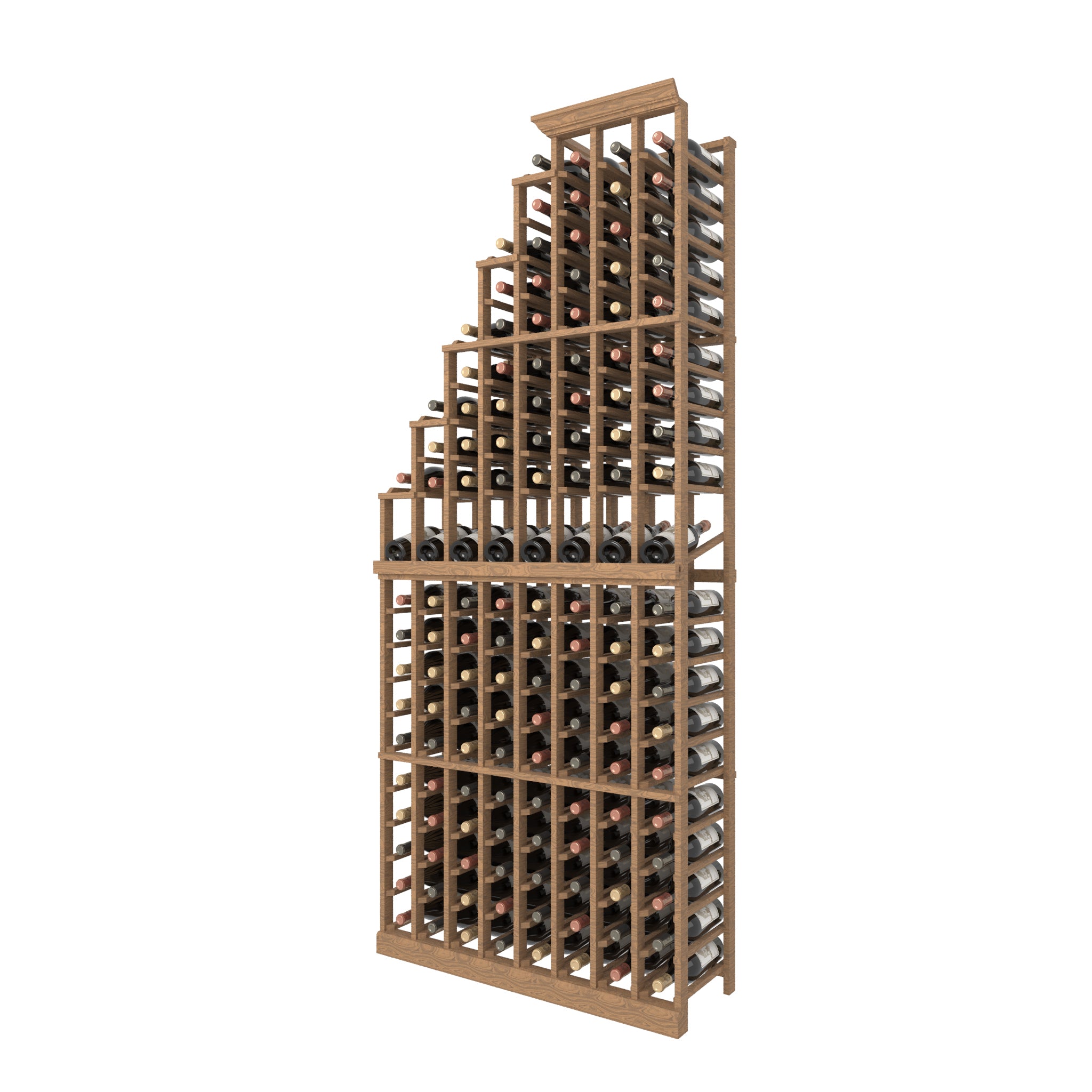 	8 Column Individual Bottle Cascade Wood Rack Left with Display Row