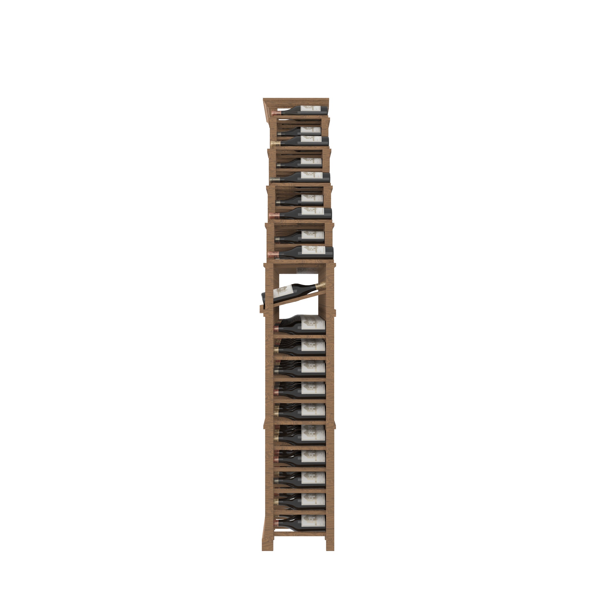 8 Column Individual Bottle Cascade Wood Rack Right with Display Row
