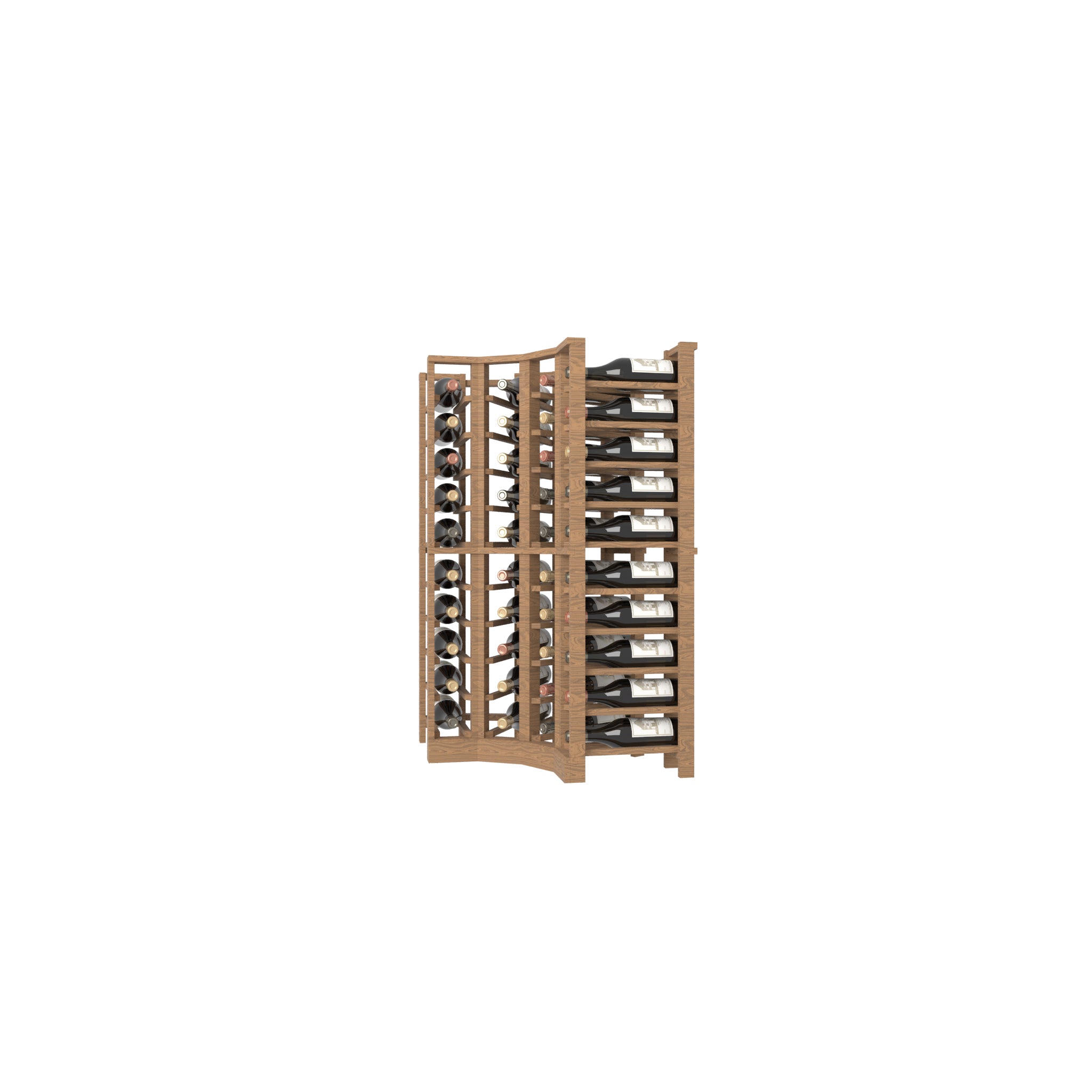 Individual Bottle Curved Corner Wood Wine Rack | 4 Column, 11 Rows 